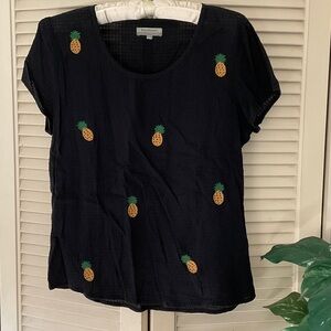 Cost Plus World Market Black Tee with Pineapple Embroidery